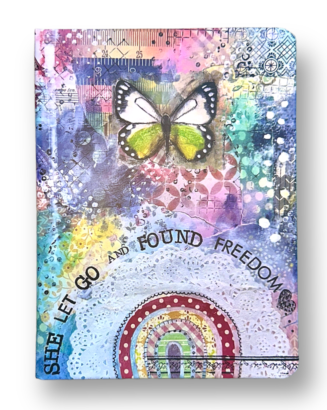 whimsy and me, multi colored, butterfly, rainbow, freedom, letting go, mixed media, choices, forgiveness, original artwork, gaming mat, sketch book, journal, art, hard cover