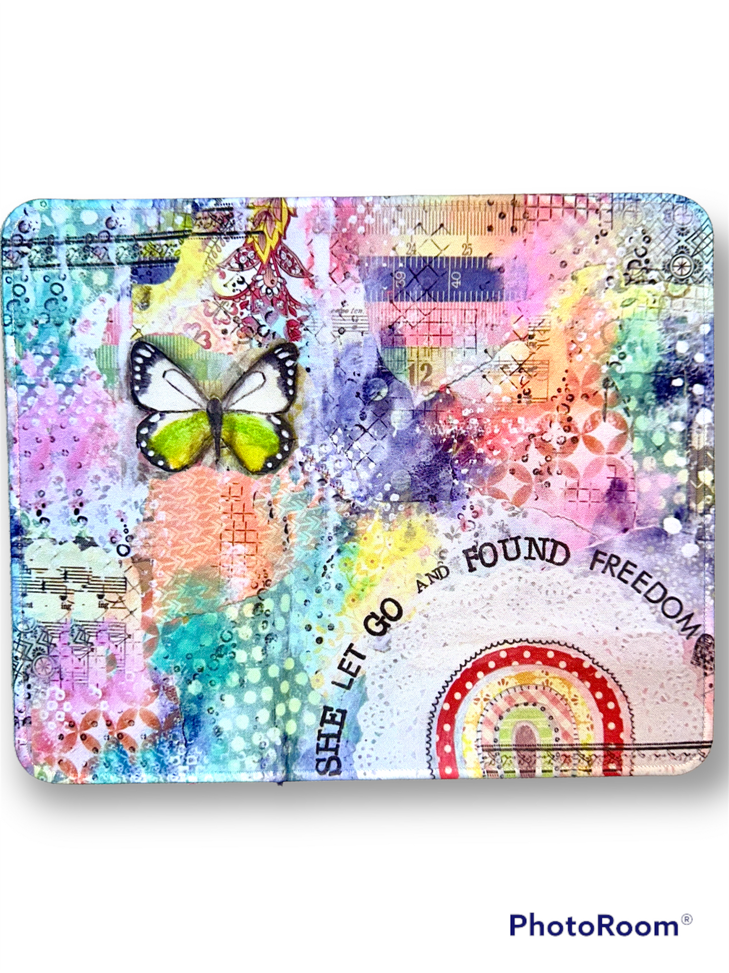 whimsy and me, multi colored, rainbow, butterfly, freedom, letting go, mixed media, choices, forgiveness, original artwork, mouse pad, soft