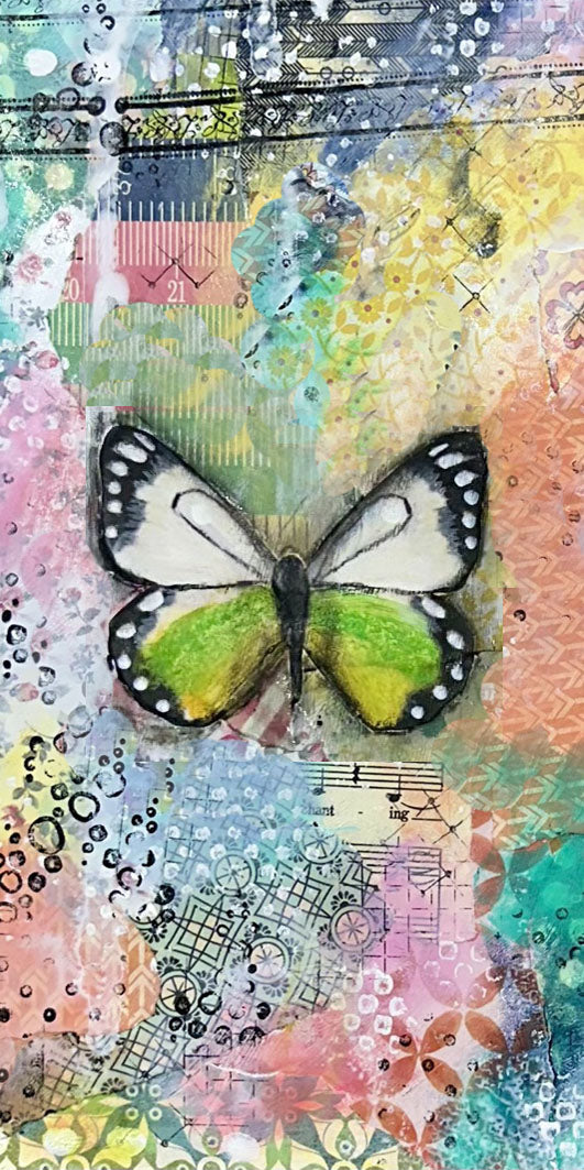 whimsy and me, multi colored, butterfly, freedom, letting go, mixed media, choices, forgiveness, original artwork, beach towel, soft