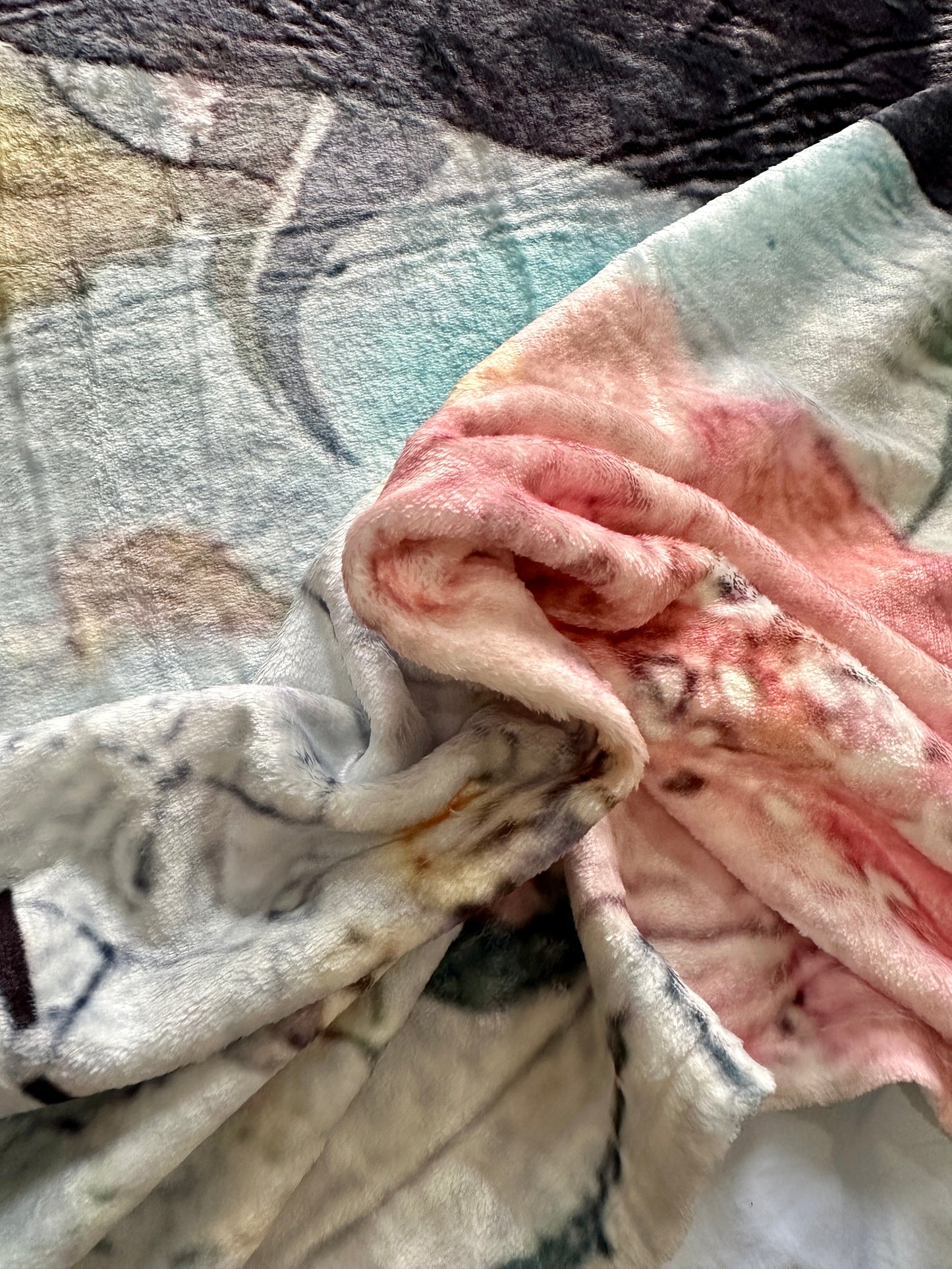 whimsy and me, multi colored, soft pink, vintage tones, island girl, mixed media, girl, brunette, framed, recycled frame, hazel eyes, whimsical girl, flowers, vintage wallpaper, learning her truth, original artwork, minki blanket, soft, snuggly, cosy, queen bed