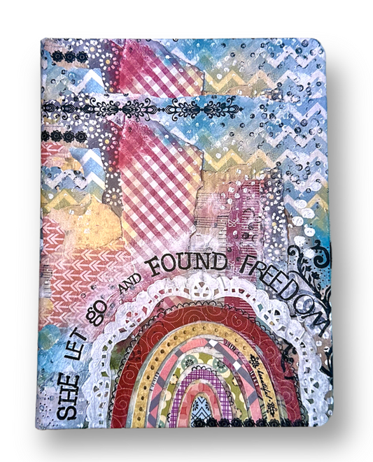 whimsy and me, multi colored, butterfly, rainbow, freedom, letting go, mixed media, choices, forgiveness, original artwork, gaming mat, sketch book, journal, art, hard cover