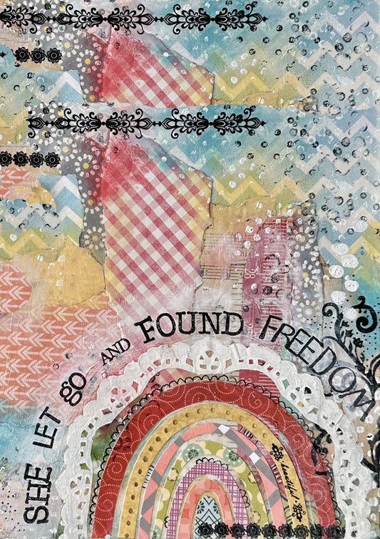 whimsy and me, multi colored, rainbow, butterfly, freedom, letting go, mixed media, choices, forgiveness, original artwork, art print