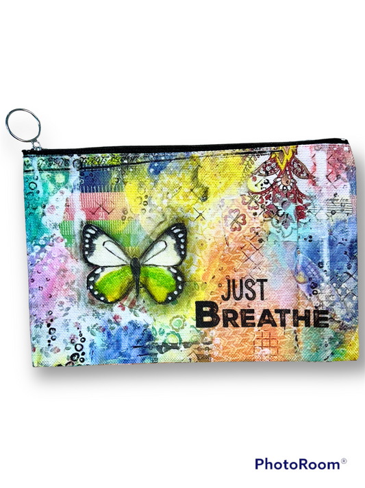 whimsy and me, multi colored, butterfly, rainbow, freedom, letting go, mixed media, choices, forgiveness, original artwork, beauty bag, zipper closure
