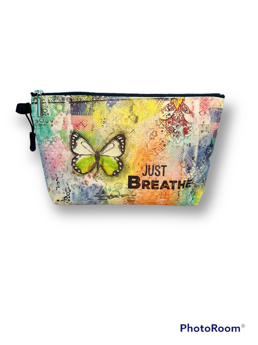 whimsy and me, multi colored, butterfly, rainbow, freedom, letting go, mixed media, choices, forgiveness, original artwork, beauty bag, zipper closure