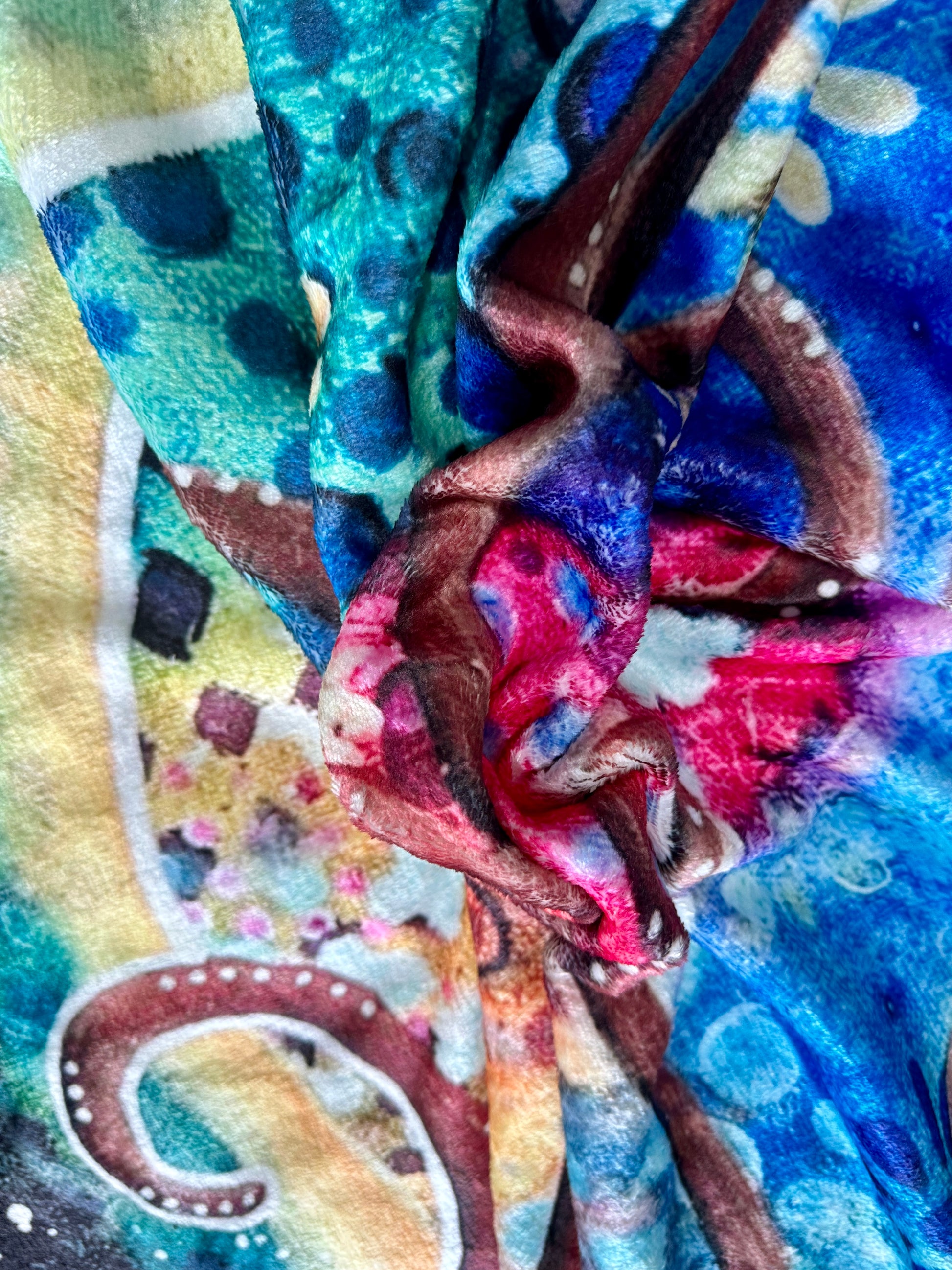 whimsy and me, whimsical, tree of life, intuitive painting, bold colors, flowers, water, free, purple, turquoise, forest, tree, minki blanket, soft, snuggly, cosy, queen bed