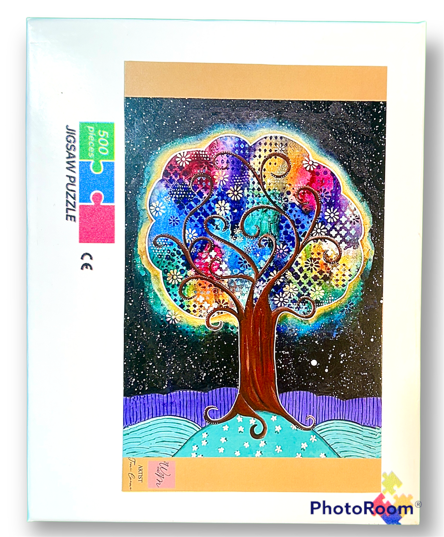 whimsy and me, whimsical, tree of life, intuitive painting, bold colors, flowers, water, free, purple, turquoise, forest, tree, puzzle, creative, fun