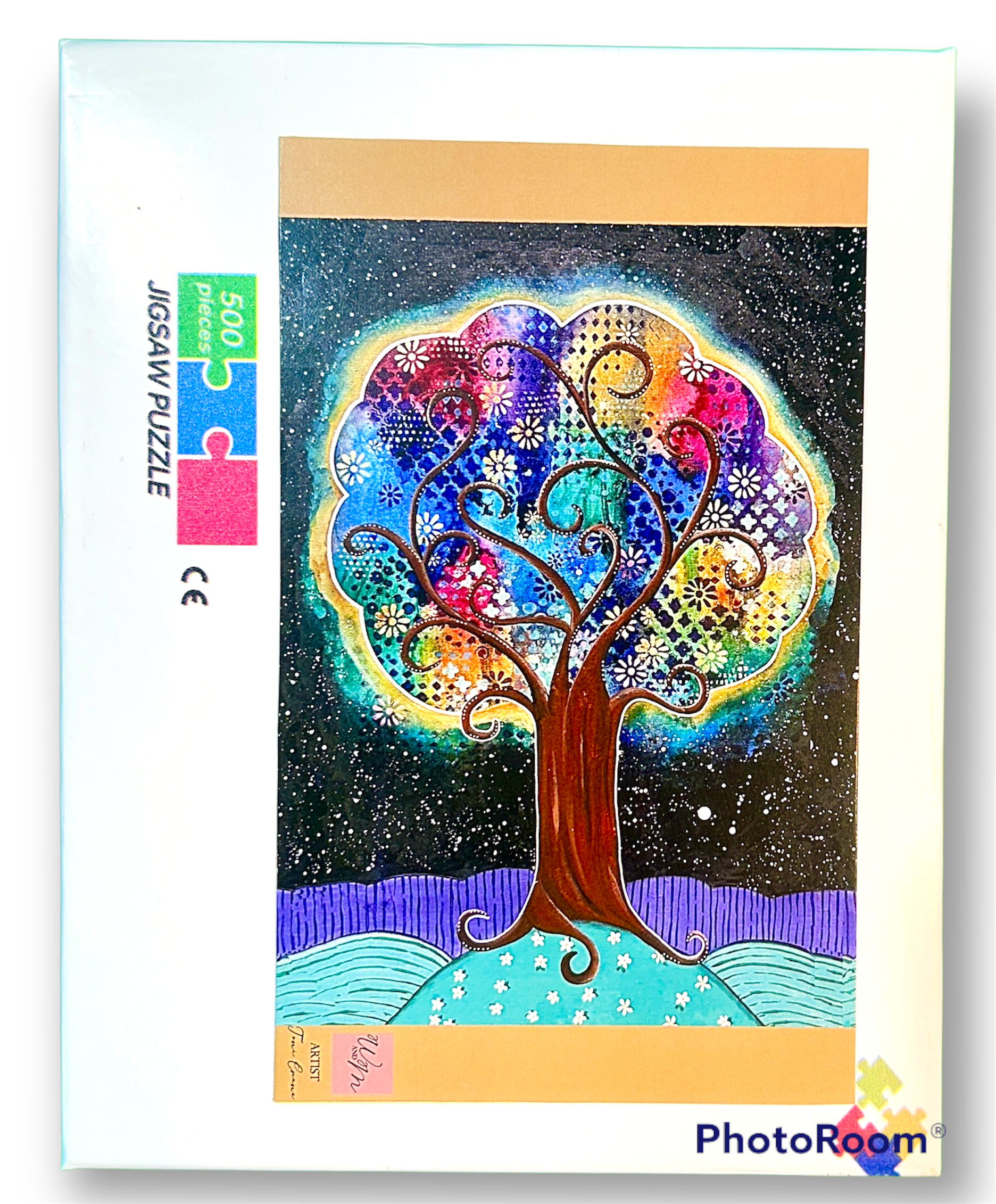 whimsy and me, whimsical, tree of life, intuitive painting, bold colors, flowers, water, free, purple, turquoise, forest, tree, puzzle, creative, fun