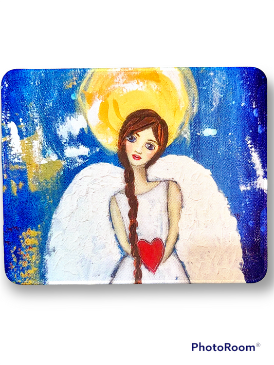 whimsy and me, multi colored, angel, hear, love, brunette girl, sunshine, wings, freedom, mixed media, choices, forgiveness, mouse pad, soft