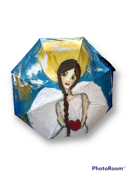 whimsy and me, multi colored, angel, hear, love, brunette girl, sunshine, wings, freedom, mixed media, choices, forgiveness, umbrella