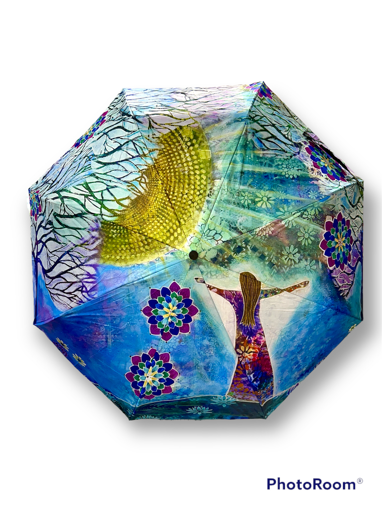 whimsy and me, whimsical girl, intuitive painting, sunshine, bold colors, lotus flowers, water, free girl, purple, turquoise, flowers, forest, trees, umbrella, art, creative