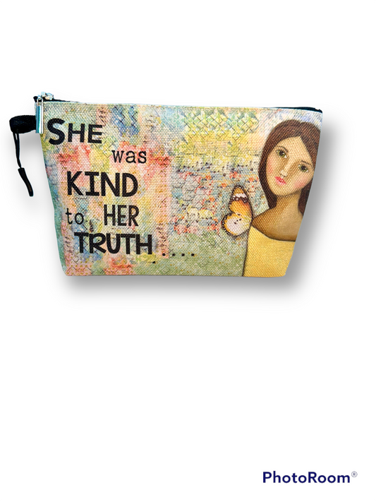 whimsy and me, beauty bag, yellow, mixed media, butterfly girl, brunette, framed, recycled frame, green eyes, whimsical girl