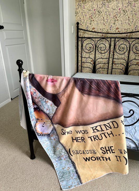 whimsy and me, yellow, mixed media, butterfly girl, brunette, framed, recycled frame, green eyes, whimsical girl, soft, snuggly, beach towel