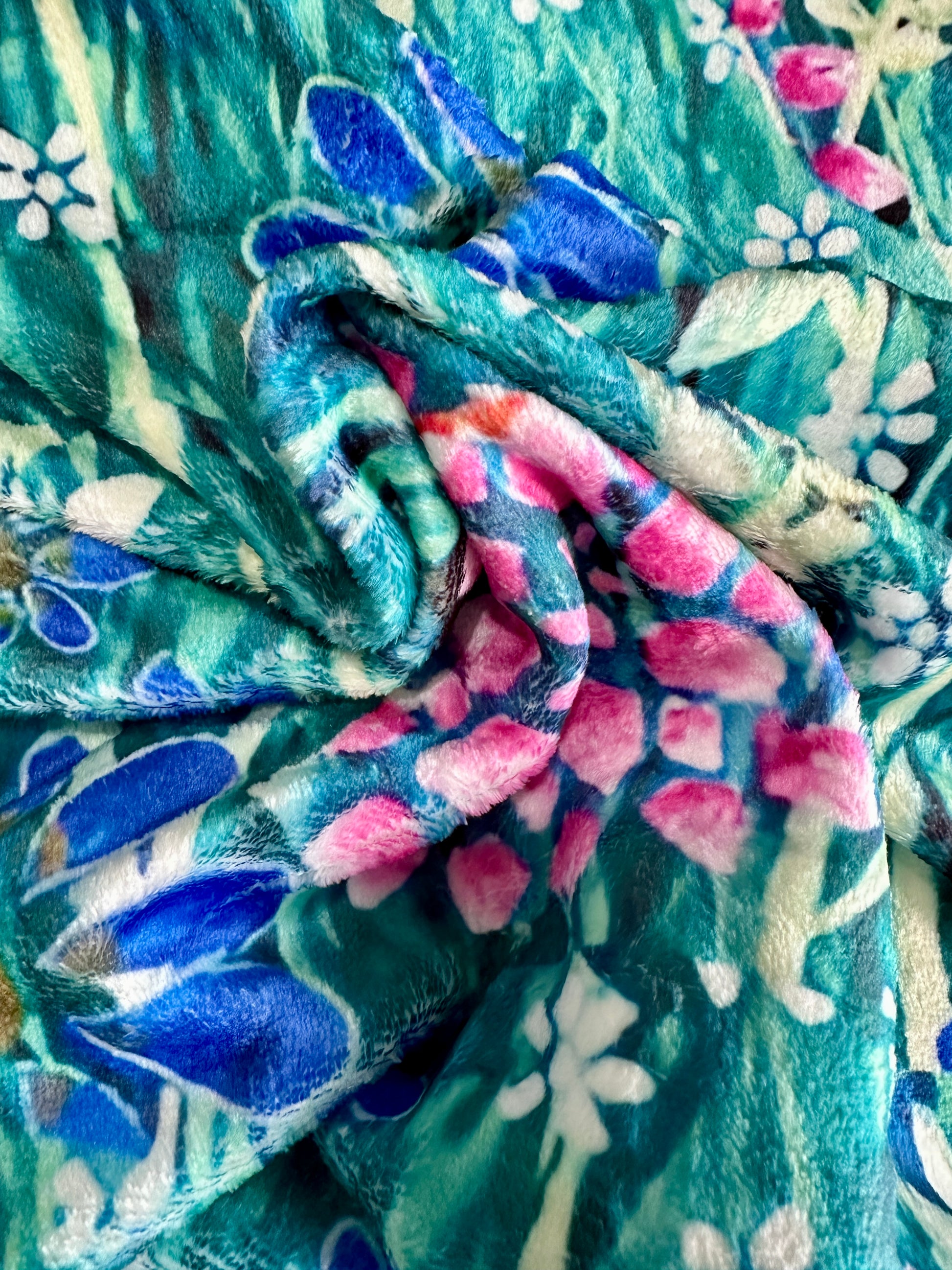 whimsy and me, whimsical deer, intuitive painting, creek, bold colors, lotus flowers, water, free, purple, turquoise, flowers, forest, trees, minki blanket, soft, cosy, snuggly, creative