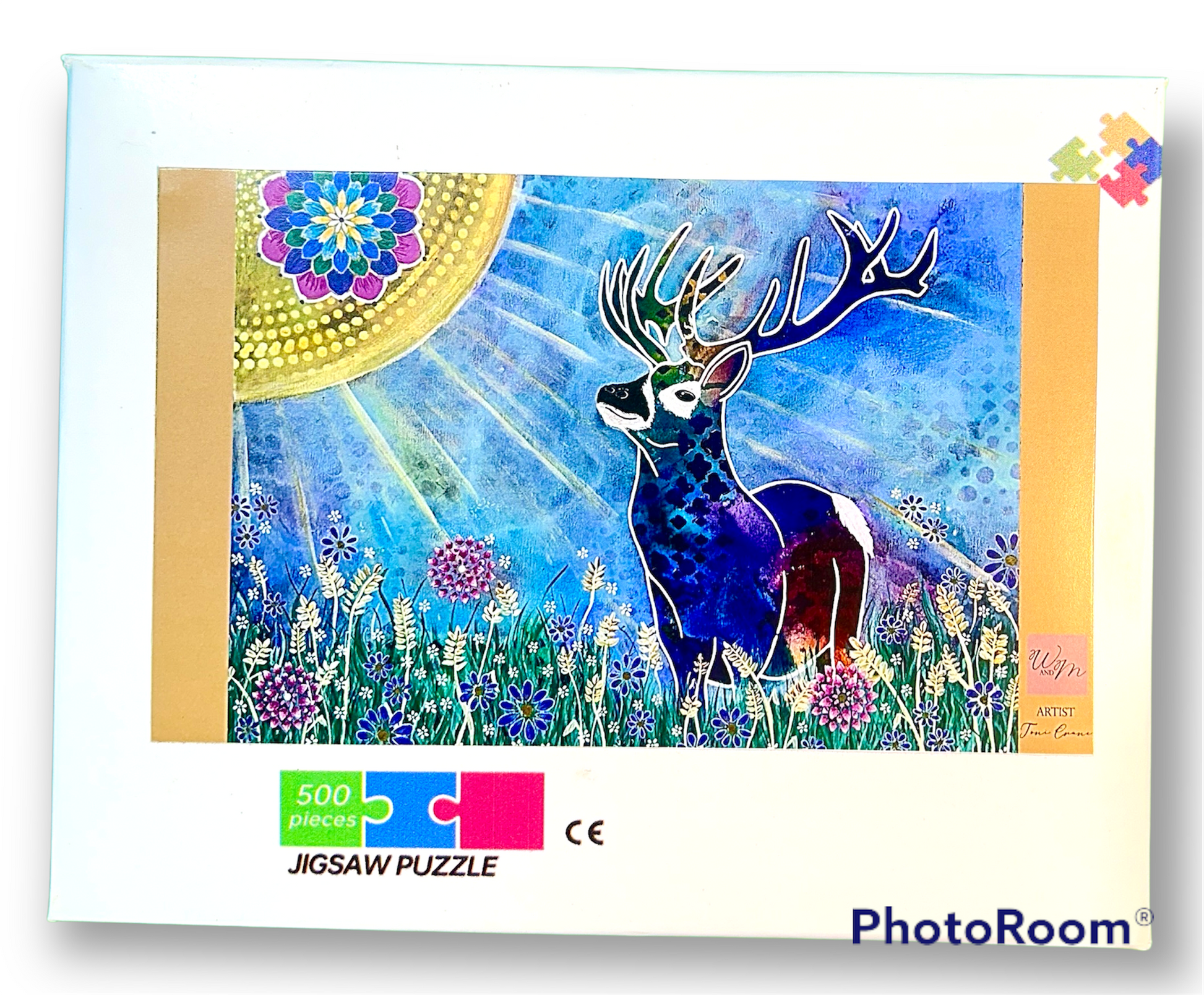 whimsy and me, whimsical deer, intuitive painting, creek, bold colors, lotus flowers, water, free, purple, turquoise, flowers, forest, trees, puzzle, creative