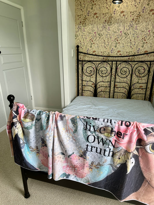 whimsy and me, multi colored, soft pink, vintage tones, island girl, mixed media, girl, brunette, framed, recycled frame, hazel eyes, whimsical girl, flowers, vintage wallpaper, learning her truth, original artwork, beach towel, soft